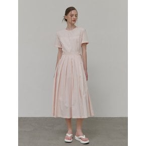 Half Sleeve Pleats Dress, Peach Pink