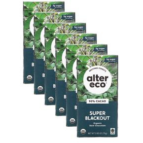 [해외직구] Alter Eco 알터에코 슈퍼 블랙아웃 90% 카카오 다크 초콜릿 바 75g 6팩