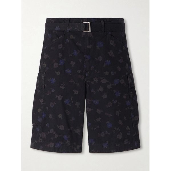 와이드 벨트 플로럴 프린트 코튼 캔버스 쇼츠 46376663162959944