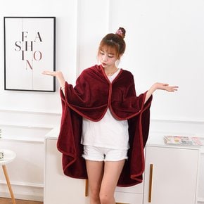 포근한 똑딱이 망토 담요(100x140cm) (와인) 단추담요