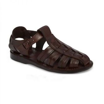 이스퀘어 3921022 Jerusalem Sandals Mens Barak Leather Closed Toe Sandal In Brown