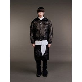 Leather Hood Bomber Jacket (Black)