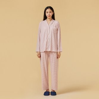 JAJU *정상가 49,900원*여 보드라운 피치스킨 하운드투스 파자마 세트_LIGHT PINK