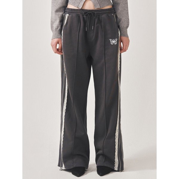 BUTTERFLY LACE SWEAT PANTS_CHARCOAL