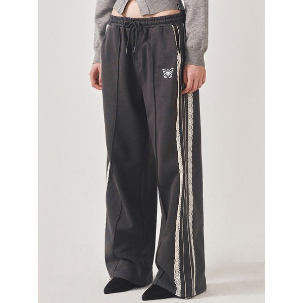 BUTTERFLY LACE SWEAT PANTS_CHARCOAL