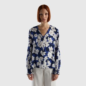 베네통 Flower printed v-neck blouse_5YLBDQ03G69A