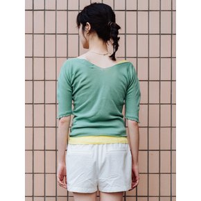 GREEN COTTON RIBBED SLIM TOP