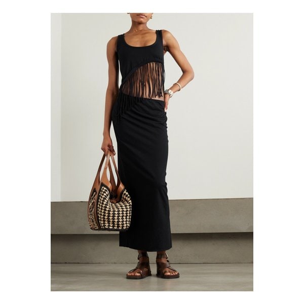 페이스풀 마세이오 프린지 컷아웃 코튼 저지 맥시 드레스 블랙 1647597341250424