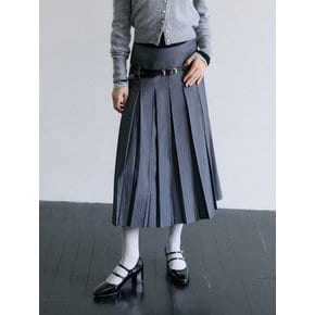 ROUND YORK WOOL PLEATED SKIRT / CHARCOAL