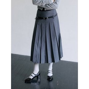 ROUND YORK WOOL PLEATED SKIRT / CHARCOAL