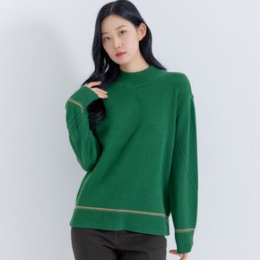 (2컬러) 날개사 배색 롱기장 반넥 니트 LCKTPB23
