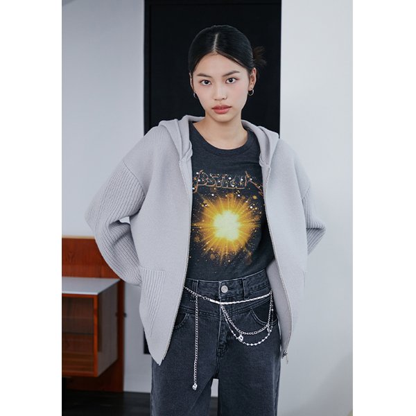 [시흥점] 여성 캐주얼 무드 집업 후드 니트 가디건 (ER1EK104)