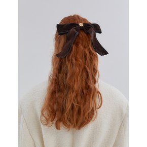 VELVET CLASSIC RIBBON HAIRPIN_BROWN