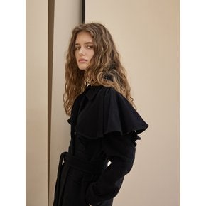 Ruffle Sleeved Mermaid Long Coat_Black