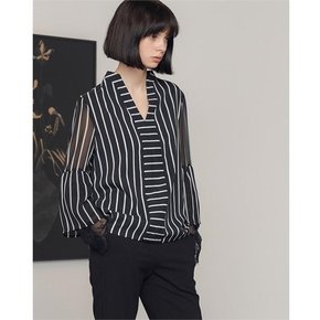 STRIPE SHIRTS BLOUSE WITH LACE HEM[A]