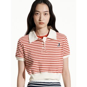 [LESSER PANDA] STRIPE PIQUE POLO CROP SWEATSHIRT RED