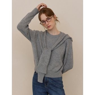 어다울 Fake shawl round knit set - grey