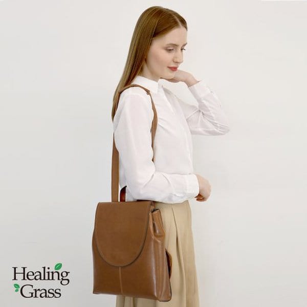 [여주점] [선물증정][무료반품] 소가죽 심플 라운드 여성 백팩 (그린) HGSS2801GR