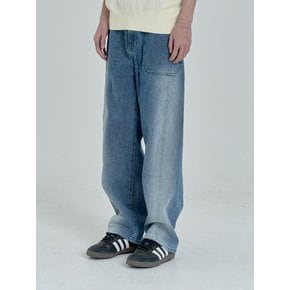 Curved Stitch Denim Pants (Indigo Blue)