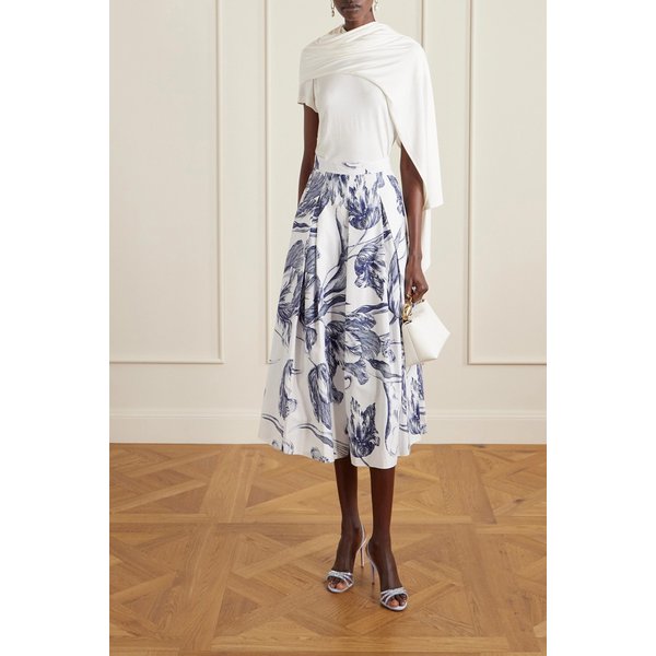 플리츠 플로럴 코튼 포플린 미디 스커트 46376663162952619