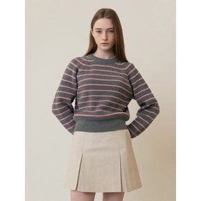 A STRIPE RAGLAN KNIT TOP_GREY