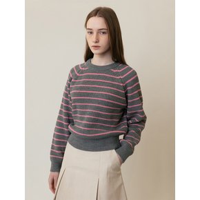 A STRIPE RAGLAN KNIT TOP_GREY