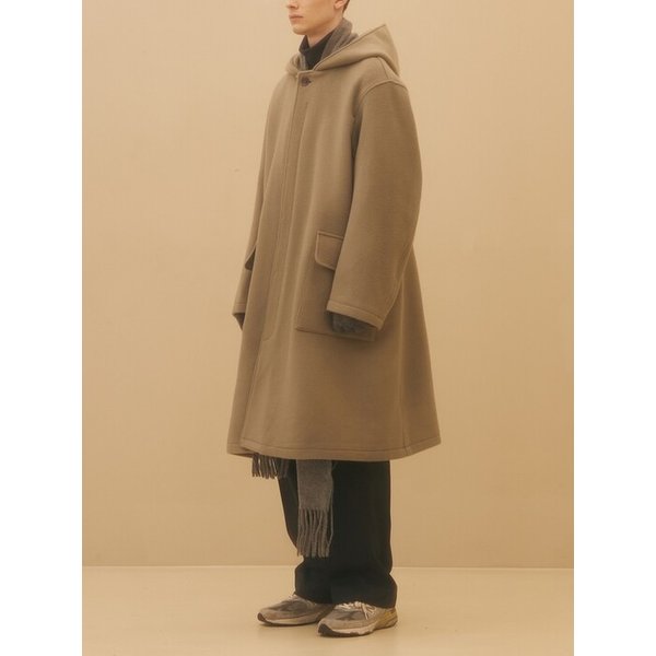 LAVISH WOOL HOODED LONG COAT (SAND GRAY)