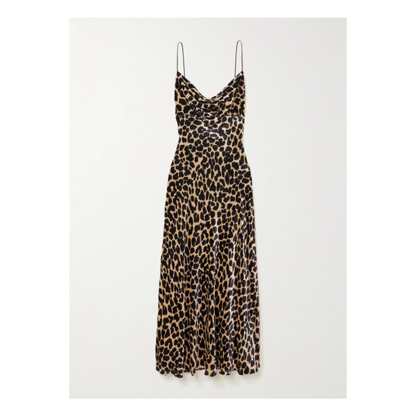 드레이프 레오파드 프린트 벨벳 미디 드레스 46376663162844264