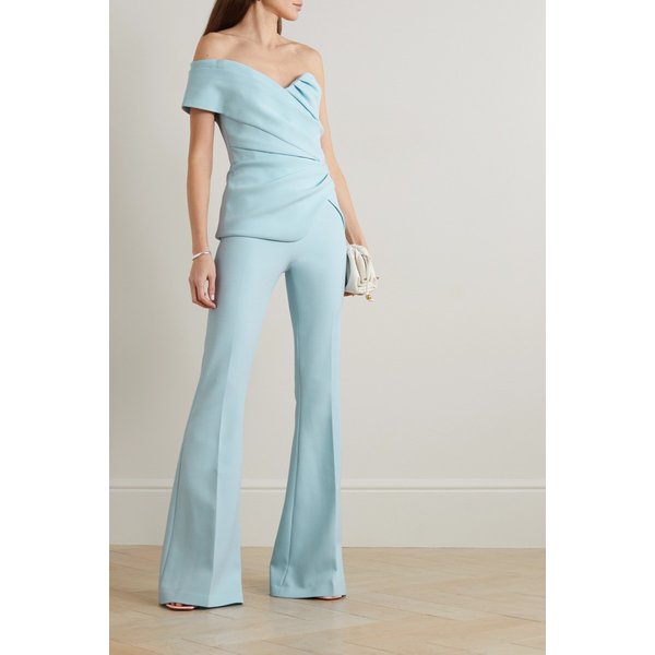 사피야 졸리 비대칭 주름 스트레치 크레이프 탑 라이트 블루 1647597302393037