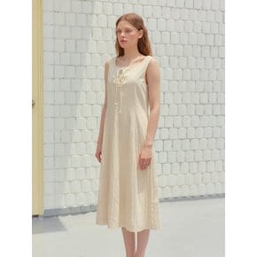 EYELET DETAIL SLEEVELESS MIDI ONEPIECE_BEIGE