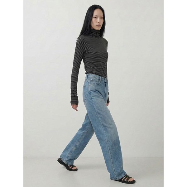 Wool Stripe turtleneckl top (Black)