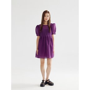 CHECK VOLUME MINI DRESS - DEEP PURPLE