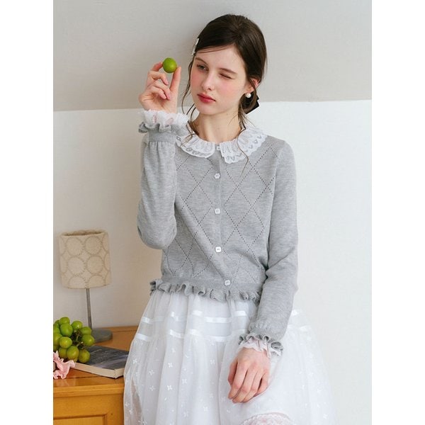 Cest_Lace flower button cardigan