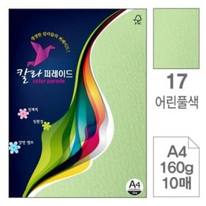 칼라퍼레이드 어린풀색 색상지 17 A4 160g 10매입10개