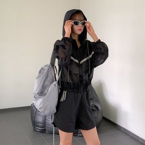 여자 매쉬 네온 라인 트레이닝 후드집업