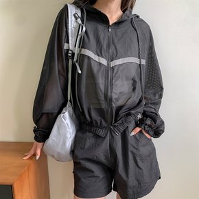 여자 매쉬 네온 라인 트레이닝 후드집업