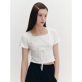 [단독] Lace Ribbon Shirring Top Ivory