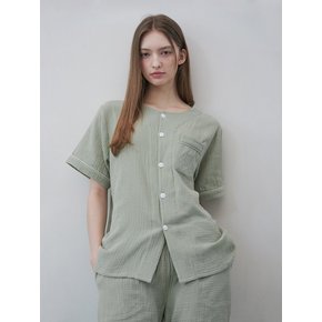 Cotton Gingham Piping Pajama Set (green)