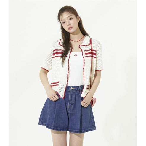 플라스틱아일랜드 [C]배색 핀 가디건 (PR2KG563)