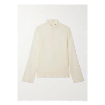 토템 코튼 실크 혼방 크레퐁 터틀넥 블라우스 에크루 46376663162854852