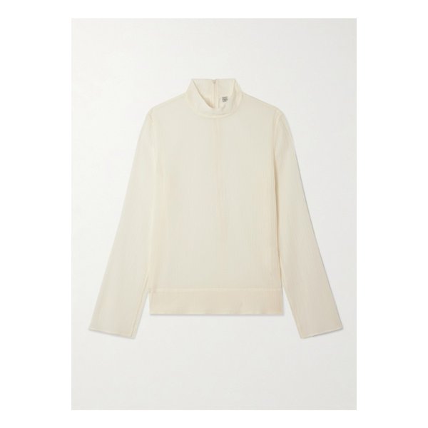 코튼 실크 혼방 크레퐁 터틀넥 블라우스 에크루 46376663162854852