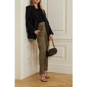 Belted Crinkled-satin Straight-leg Pants 밀리터리 그린