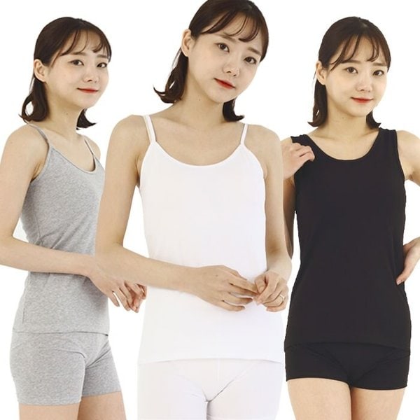 국내생산 여성 끈나시 런닝 스판 면나시 민소매 기본나시 티셔츠