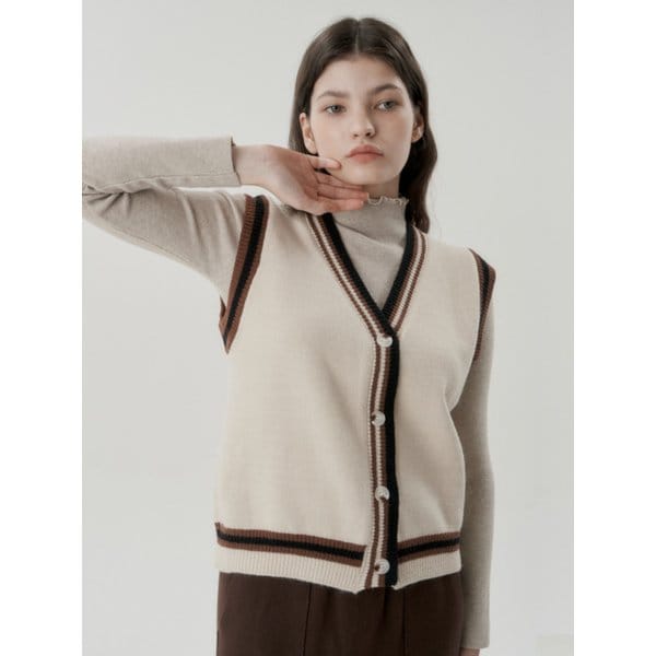 배색 브이넥 니트 베스트_DZ4WV056