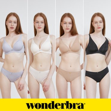 WONDERBRA V넥 노와이어 브라팬티 8종세트 블루퍼플+오트밀+샌드베이지+블랙 WBW4N29303132_T