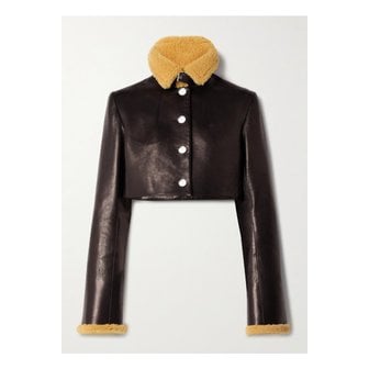 KHAITE 케이트 조디 크롭 시어링 트리밍 가죽 재킷 블랙 46376663162912915