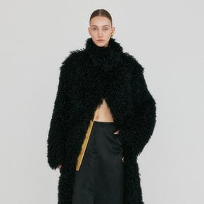 ZUFFIEA Fluffy Funnel Neck Coat - Black