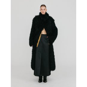 ZUFFIEA Fluffy Funnel Neck Coat - Black