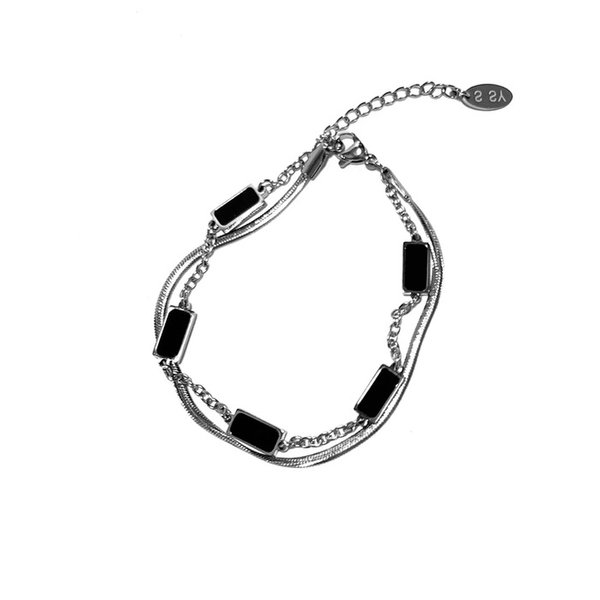 double layerd onyx stone bracelet square silver
