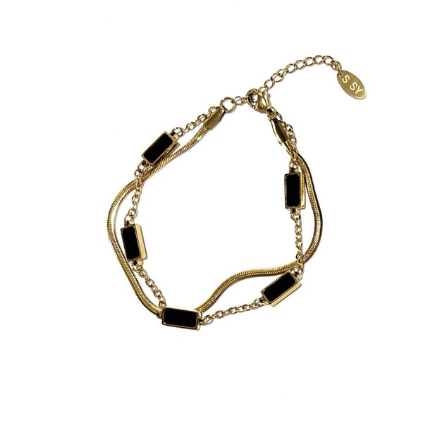 double layerd onyx stone bracelet square silver